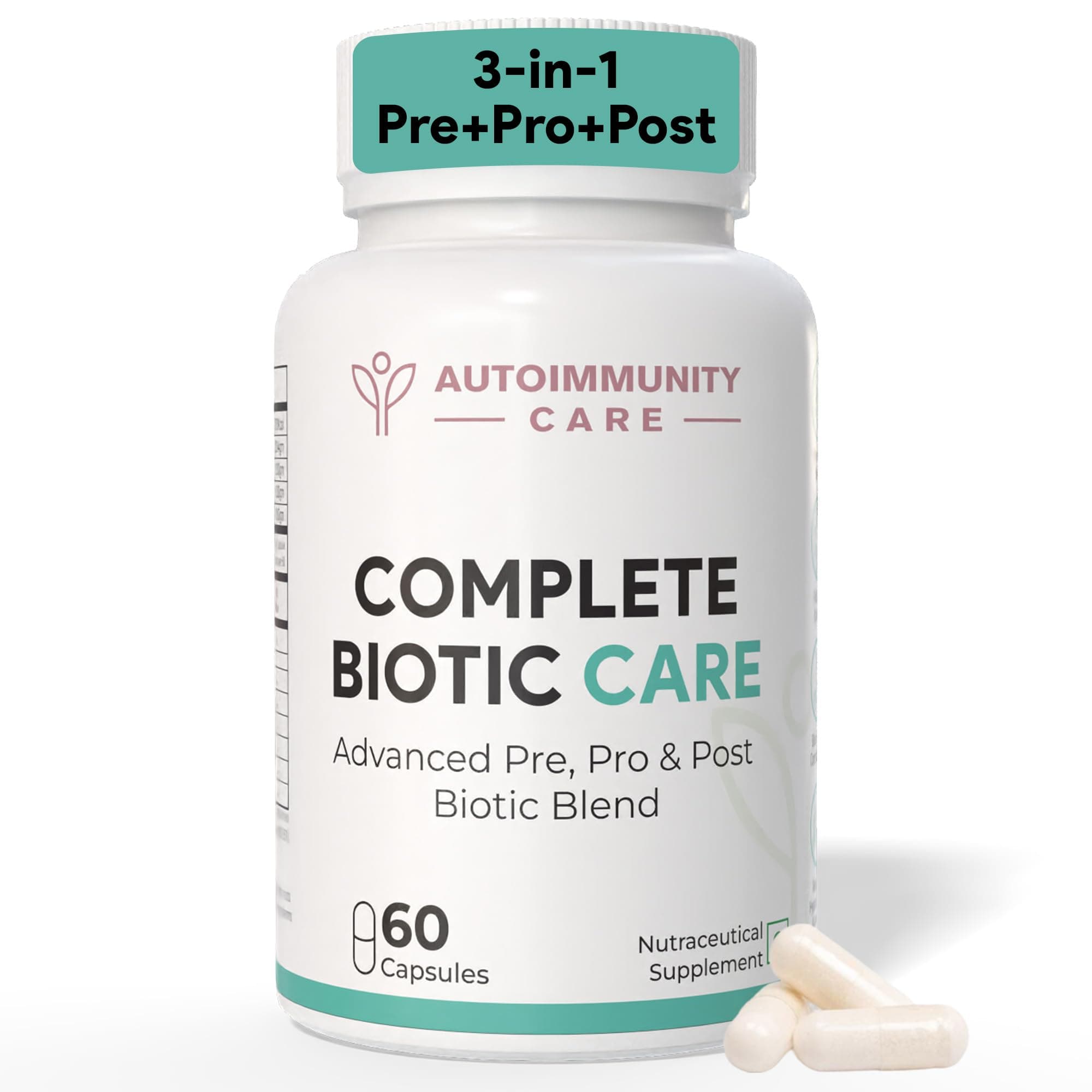 - Complete Biotic Care – 3-in-1 Pre Pro & Post Biotic Supplement | Prebiotics + Probiotics Supplement with Postbiotics, for Women & Men | Digestion Improve Supplement, Gut & Immunity | 60 Caps (30 dose)
