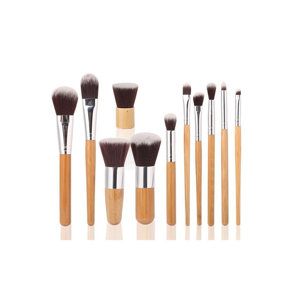 11 Piece Makeup Brushes Set | Bamboo Handle Makeup Cosmetic Eyeshadow Foundation Concealer Brush Set Pouch