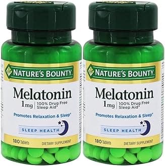 Melatonin, 100% Drug Free Sleep Aid, Dietary Supplement, Promotes Relaxation and Sleep Health, 1mg, 180 Tablets - Pack of 2