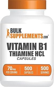 BulkSupplements.com Thiamine HCl Capsules - Thiamine Hydrochloride, Vitamin B1 Supplements - Gluten Free, 1 Capsule per Serving, 500 Count (Pack of 1)