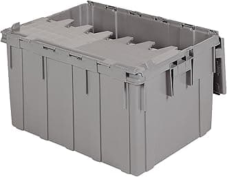 39280 Industrial Plastic Storage Tote with Hinged Attached Lid, (21.5-Inch L by 15-Inch W by 17-Inch H), Gray, (2-Pack)
