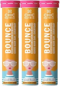 Chicnutrix Bounce - Biotin with Selenium and Amino Acids - Hair Fall & Hair Growth Management – Thick Hair - Frizz-Free Hair- Hair Fall Control Supplement - 60 Mango Flavoured Effervescent Tablet