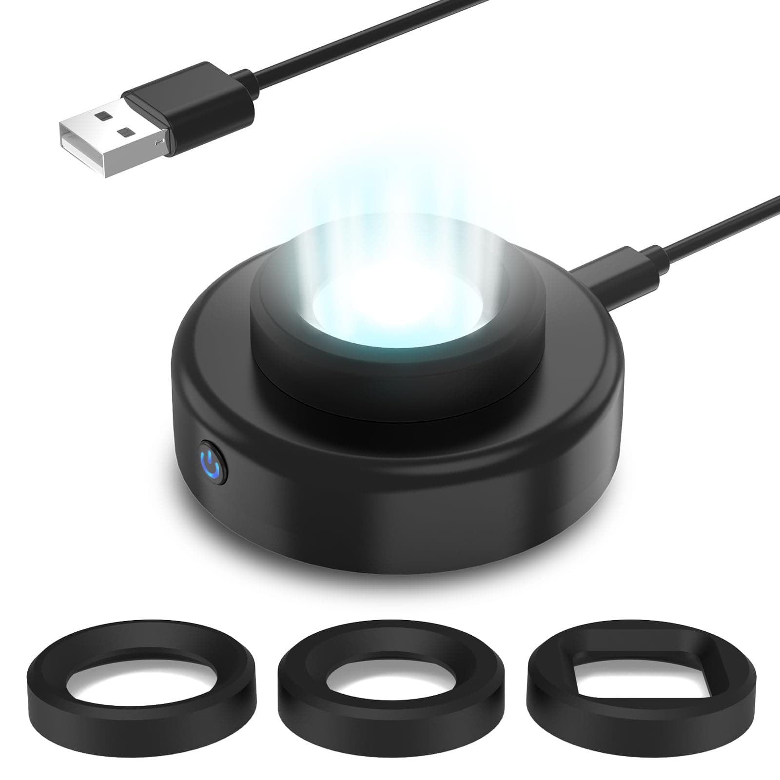 Solar Watch Charger with 8 Hours Timing Function with 3 Caps Size, LED Light Charge Eco Driver Watches Compatible for Casio, Tough, Protrek, Seiko, Citizen, Garmin, Timex, Bering, FANMIS (Black)