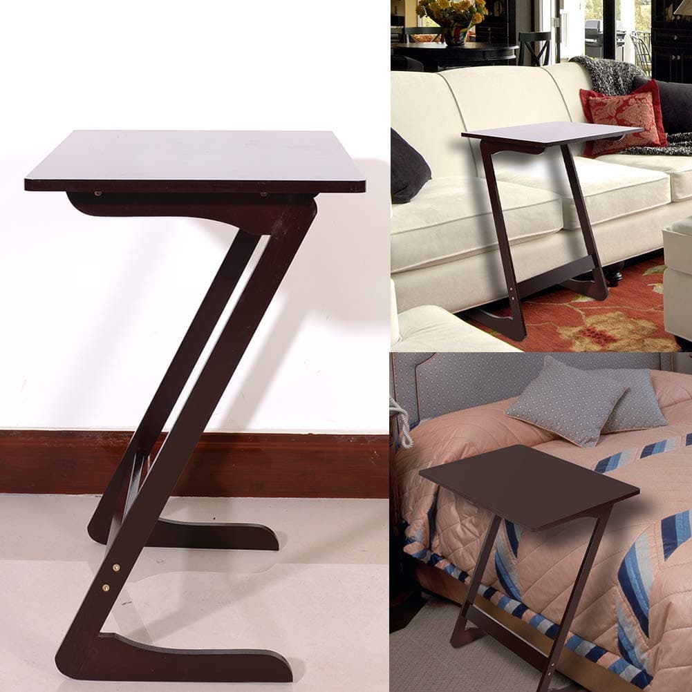 Side Table,Z-Shaped Bamboo Snack Table Coffee End Table Bedside Tray Sanck Laptop Desk TV Snack Trays for Sofa Couch Bed Wood School Home Color (Coffee)