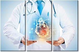 Health Care Concept Wall Art Doctor's Body with Tablet PC in Hands Posters Wall Art for Living Room 3 Panels Nosocomium Art Prints Giclee Wooden Framed Gallery-Wrapped Ready to Hang (60" Wx40 H)