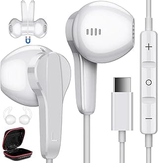 USB C Headphones for Samsung S21+ Ultra, HiFi Stereo USB Type C Earphones Noise Canceling Magnetic in Ear USB C Earbuds with Mic Volume Control for Galaxy S22 S20+ FE Note 20 10+ Google Pixel 6 White