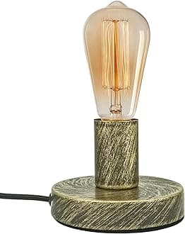 Industrial Table Lamp Base E26/E27 Ceramic Base Holder, Vintage Small Desk Lamp with Plug in Cord On/Off Switch Edison Lamp for Home Lighting Decor (Small-Bronze)