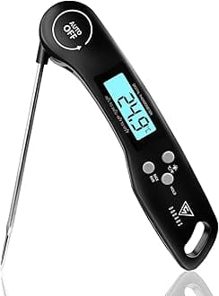 Digital Meat Thermometer, Instant Read Food Thermometer with Backlight LCD Screen, Foldable Long Probe & Auto On/Off, Meat Thermometer Probe for Kitchen, BBQ, Water, Milk, Cooking Food (Black)