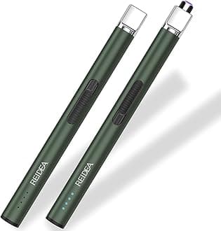 REIDEA 2 Pack Electric Lighter USB Rechargeable Safety Lock with LED Battery Indicator Flameless Windproof Arc Plasma Lighter for Candle, Fireworks (S4 Pro, Pine Green)