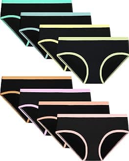 Adorel Teen Girls Underwear Cotton Panties Briefs Solid Color Pack of 8 Bright Splice Colors 15-18 Years (Manufacturer Size XL)