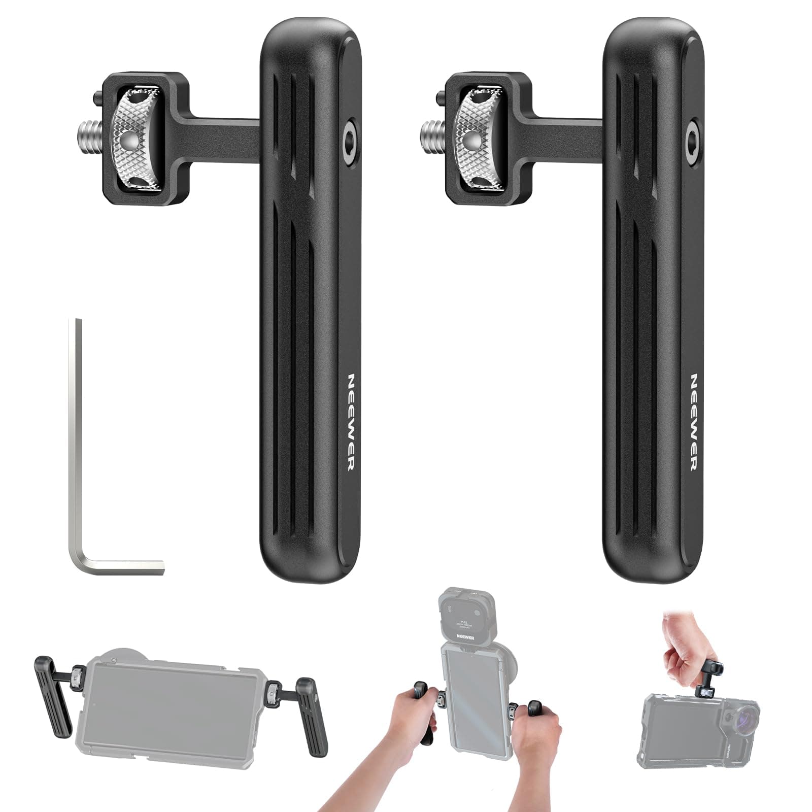 2 Pack Rotatable Side Handle/Top Handle Only for iPhone 16 15 Pro Max Samsung S24 S23 Phone Cages, 1/4" Screw & Anti Twist Pin for Phone Stabilizer Video Rig Video Recording Filming, PA027