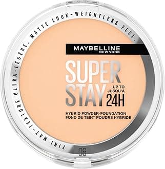 Maybelline Powder Foundation, Long-lasting 24H Wear, Medium to Full Coverage, Transfer, Water & Sweat Resistant, SuperStay 24H Hybrid Powder Foundation, 06