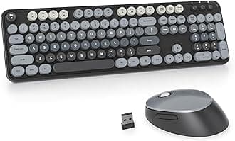 Guffercty kred Colorful Grey Wireless Keyboard and Mouse Combo, Retro Typewriter Wireless Full-Size Cute Office Keyboard 2.4GHz with Round Keycaps for Desktop Laptop and PC(Gradient Black)