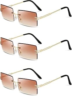 3 Pairs Rimless Rectangle Sunglasses Tinted Frameless Eyewear Vintage Transparent Rectangle Y2k