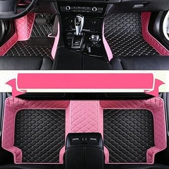 Custom Car Floor Mat Compatible with 95% Car Models Luxury Leather All Weather Waterproof Anti-Skid Full Coverage Car Mats (Pink and Black Beige)
