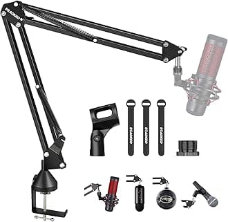 Aokeo AK-35 Adjustable Compact Microphone Suspension Boom Scissor Arm Stand For Blue Yeti Snowball iCE, Constructed With Premium Quality Metals For Professional Streaming, Voice-Over, Recording,Twitch