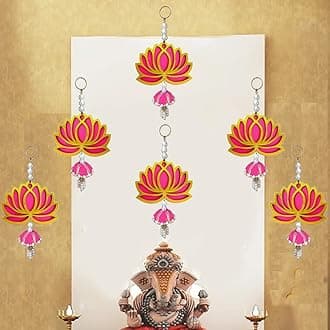 GIFT JAIPUR 6 Pieces Pink Color Lotus Moti Jhumka Wall Temple Hanging Thoran Bandarwal Decorative Showpiece for Diwali Ganesh Chaturthi Pooja Home Festival Decoration