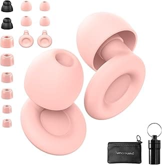 Ear Plugs for Sleeping Noise Reduction Reuseable, Concerts, Focus, Travel, Work, High Fidelity – 7 Pairs Eartips – Flexible Soft – Touch – NRR of 24 and 27 dB Noise Cancelling (Pink)