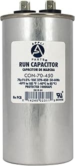 AP APPLI PARTS Run Capacitor for ac 70 Mfd uF (microfarads) 370 VAC or 450 VAC CBB65 Round Universal fit for hvac and other applications 4-3/4 in High 2 in Wide CON-70-450
