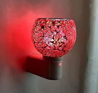 Kapur Dani Electrical Camphor Diffuser. Glass Kapoor Dhani & Essential Oil Diffuser with On Off Switch to Toggle Between Burner & Lamp (Red Glass)