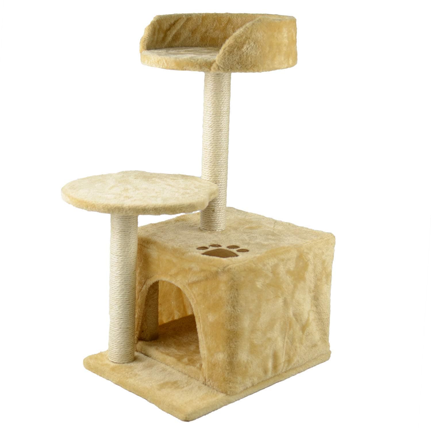 2 Levels Cat Tree Condo Kitty Play House Scratching Posts Tower Furniture Pet Play House Bed Deluxe Playground 2 Tiers Toys.(Beige)