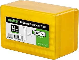 meite Concrete Nails 14 Gauge 2-1/2 Inch Galvanized T-Nails for Pneumatic or Electric Nailer Gun, 2,000pcs Glue Collated T-Head Nail for Wood-to-Concrete, High-Hardness & No-Bend (400PCS x 5 Boxes)