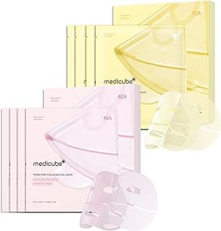 medicube Color-Changing Jelly Mask Set For Uneven Skin Tone & Radiant Glow: Salmon DNA PDRN pink collagen jelly gel mask (4ea) and Kojic Acid Turmeric Brightening Gold Jelly Gel Mask (4ea)