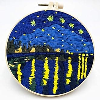 MaydearStamped Embroidery Kit for Beginners with Pattern, Cross Stitch Stitching kit, Embroidery Starter Kit Including Embroidery Hoop, Color Threads and Embroidery Scissors - Starry Sky