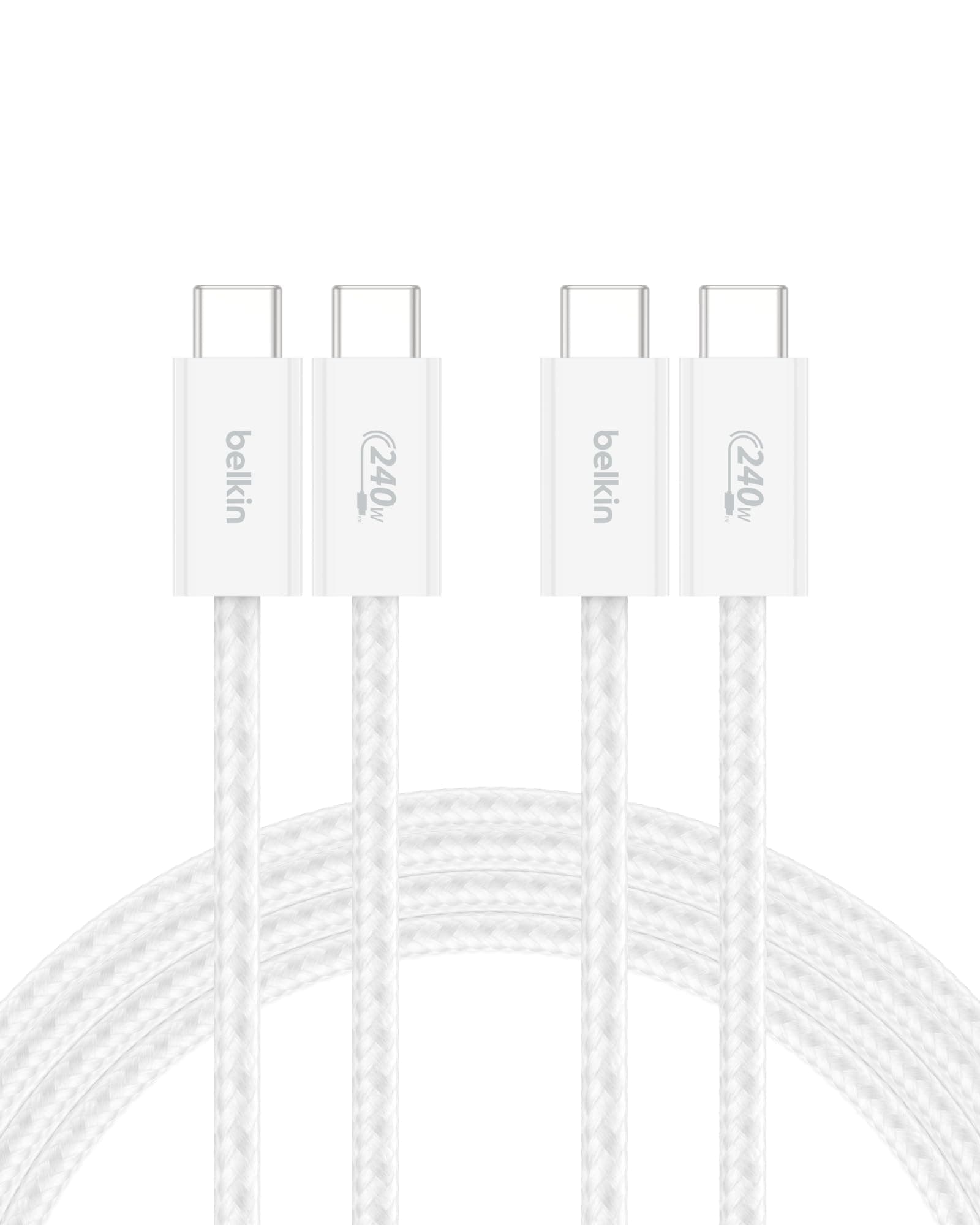 USB C to USB C Cable 2-Pack, 6.6ft, 240W - Type C Charger, iPhone Charger Cord, Soft, Braided, Flexible for iPhone 17, Galaxy S25, Pixel 10, MacBook, Chromebook, iPad Pro, Switch – White