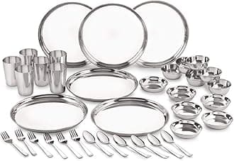 Stainless Steel Dinner Set Shagun | Occasions- Anniversory, Wedding, Houseworming Party |Sets of Plates, Glasses, Vatis/Bowls, Spoons & Other Essetials Ideal for Gifting.