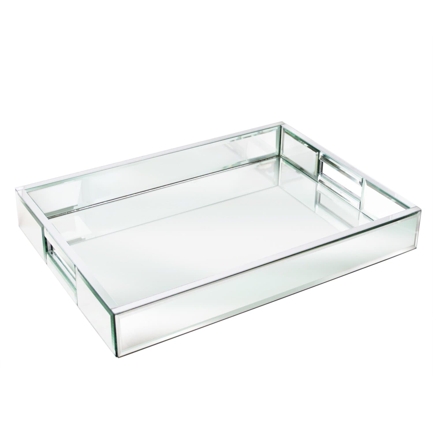 Mirror Glass Rectangle Serving Tray w Handles