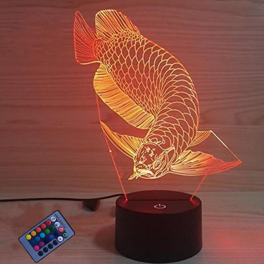 Creative 3D Arowana Night Light 16 Colors Changing USB Power Remote Control Touch Switch Decor Lamp Optical Illusion LED Table Desk Lamp