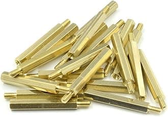 Hxchen M3 x 30mm + 6mm Male to Female Thread Brass Hexagon Hex Standoff Spacer Pillars - (20 Pcs)