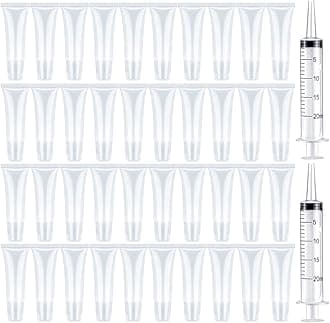 BAQI 50Pcs 10ml Clear Lip Gloss Empty Tubes Containers with 2Pcs 20ml Plastic Syringe Dispensing, Refillable Empty Lipgloss Tube Cosmetic Containers Soft Tube for Women & Girls DIY Lip Balm Cosmetics