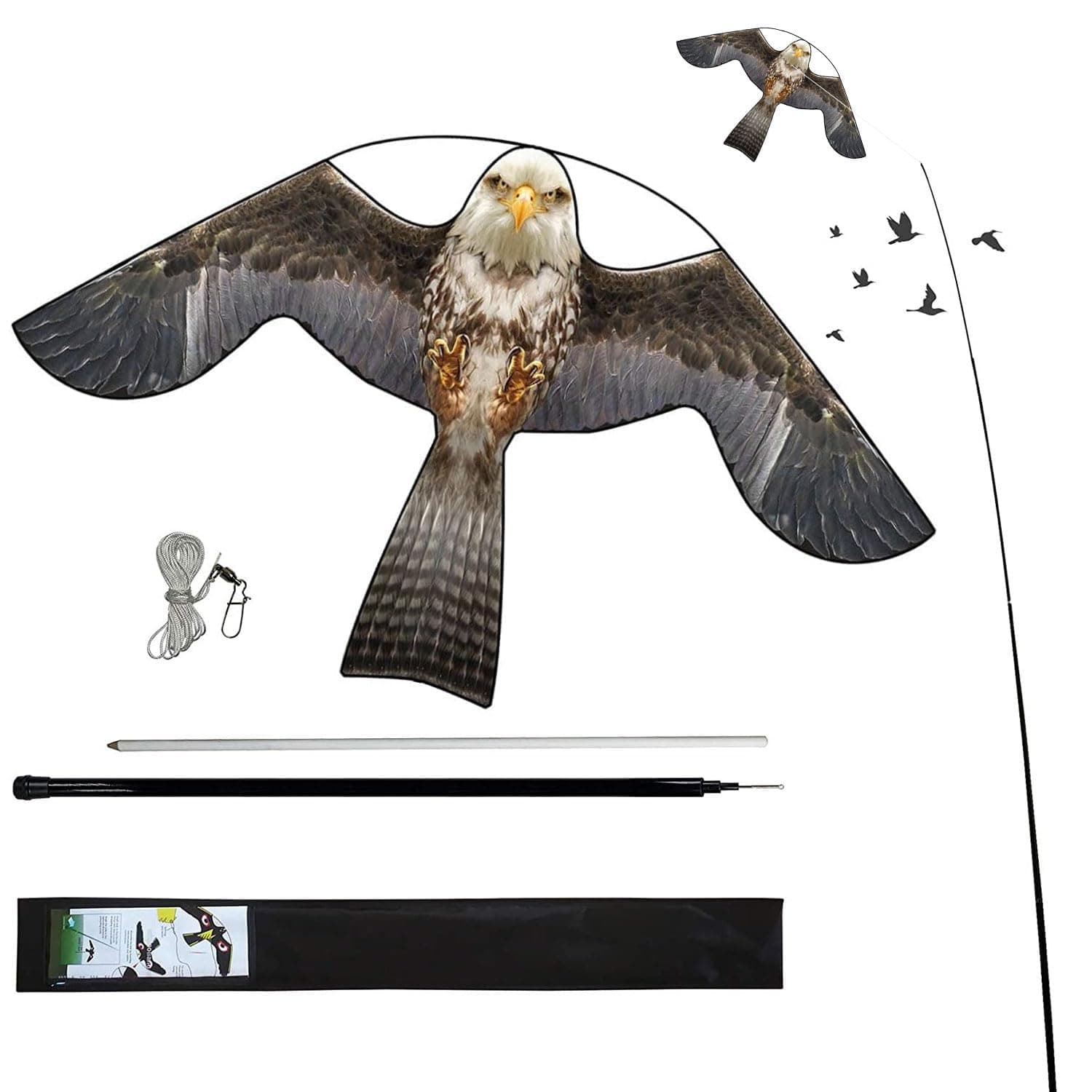 Bird Hawk Flying Kite with Pole Crop Protector Bird Scare Flying Kite with 4m Pole Has The Effect of Scaring Birds