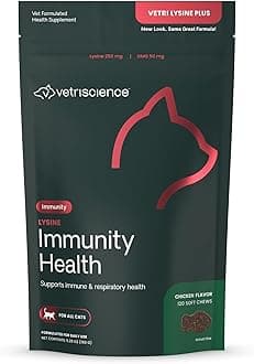 VetriScience Lysine Immunity Health Chews, 250 mg Lysine Plus Immune Supplement for Cats and Kittens with Allergies, Sneezing, Runny Nose and Watery Eyes, Chicken, 120 Count