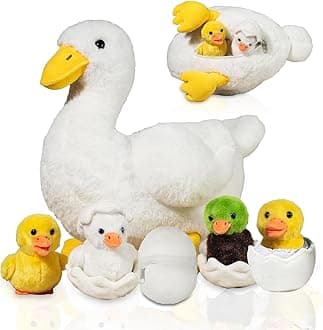 7 in 1 Duck Stuffed Animal with Babies, 12" Mommy Stuffed Duck Toy with 4 Baby Ducklings and Eggs, Soft White Duck Plushie Pillow for Kids Easter Christmas Birthday Gift Farm Party