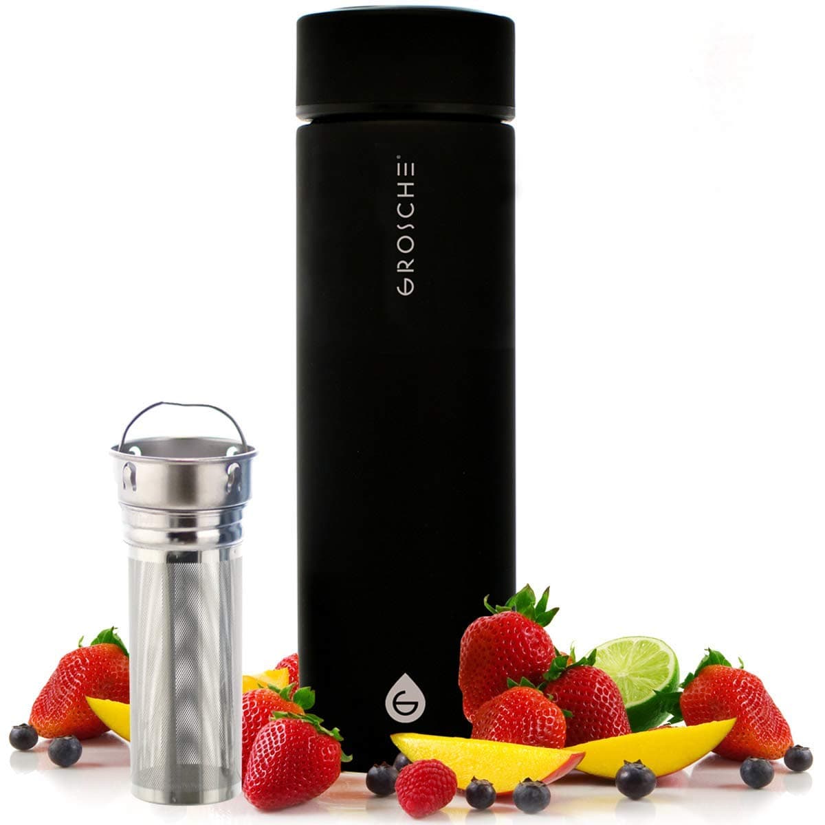 GROSCHE Chicago EXTRA LONG INFUSER - SOFT TOUCH - Tea and Fruit Infuser Water Bottle - Double Walled Vacuum Insulated Stainless Steel Flask | Hot & Cold Tea Infuser Bottle