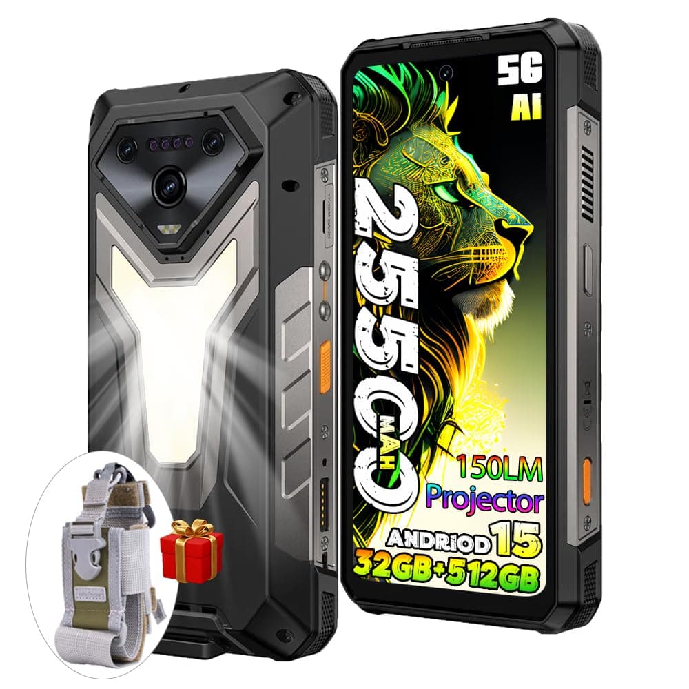Ulefone Armor 34 PRO Plus 5G Rugged Phone with Projector, 25500mAh Battery 66W Fast Charge, 6.95" FHD+ IP68 Waterproof, 32GB+512GB Android 15, 64MP Camera, NFC, IR Blaster | Phone with Projector, 25500mAh Battery