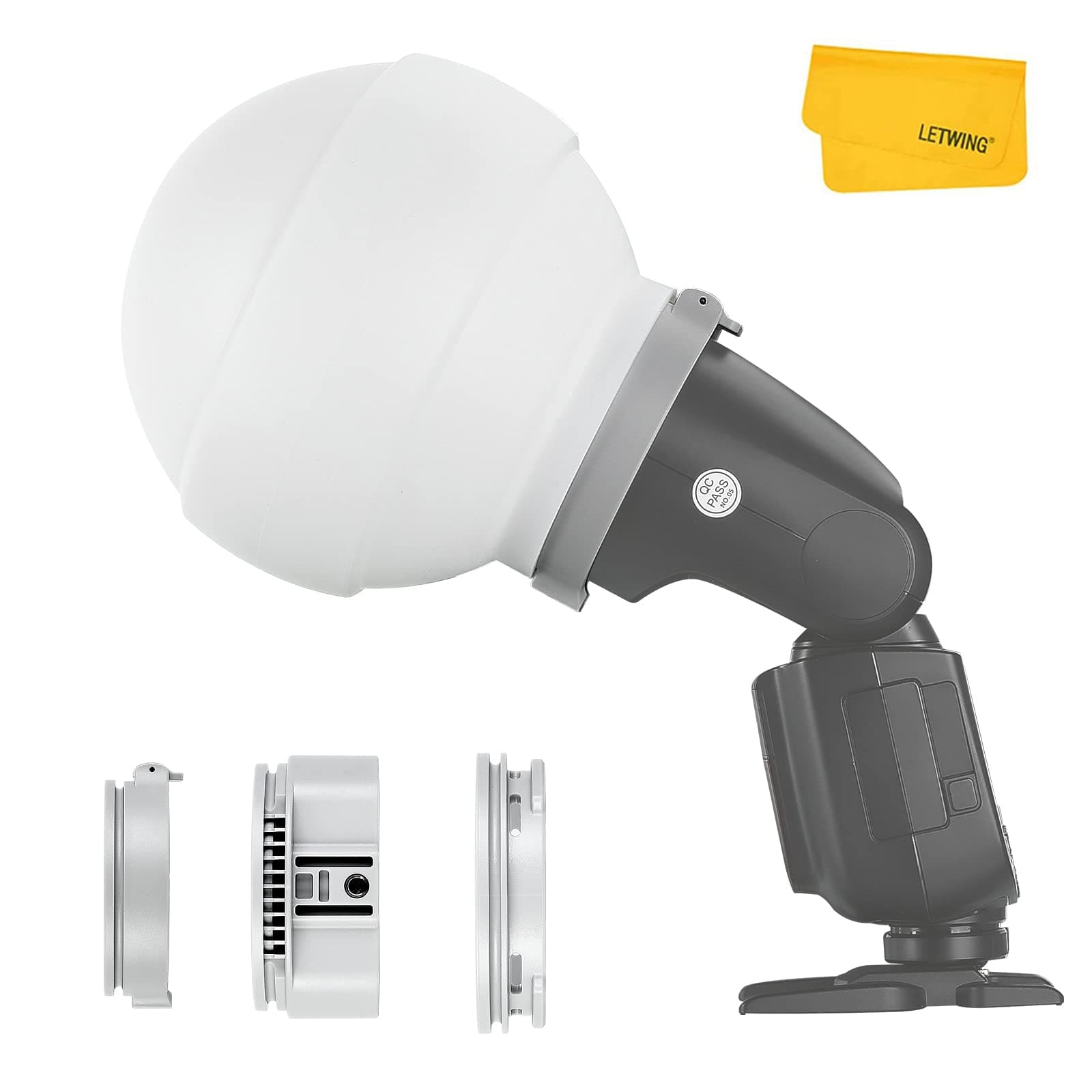 ML-CD15 Diffusion Dome with 3 adapters, Flash Light Diffuser, Compatible for Godox V1 Series ML30 ML60 ML60BI AD200 AD200PRO AD300PRO AD400PRO V1S V1C V1N V1F V1O V860III-S TT685S TT660S