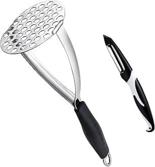 Joyoldelf Heavy Duty Stainless Steel Potato Masher with Potato Peelers, Masher Kitchen Tool & Food Masher/Potato Smasher with Silicone Handle, Perfect for Bean, Vegetable, Fruits, Avocado, Meat