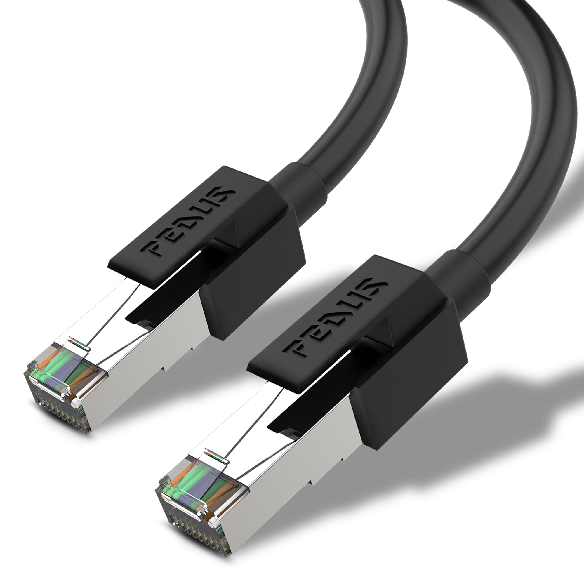 FEDUS Cat7 Ethernet Server Cable,1.5M Pure Bare Copper Double Shielded Outdoor & Indoor Lan Wire Heavy Duty High Speed Solid 24 AWG Network Cable 10Gbps, 600Mhz, Weatherproof S/FTP UV Resistant