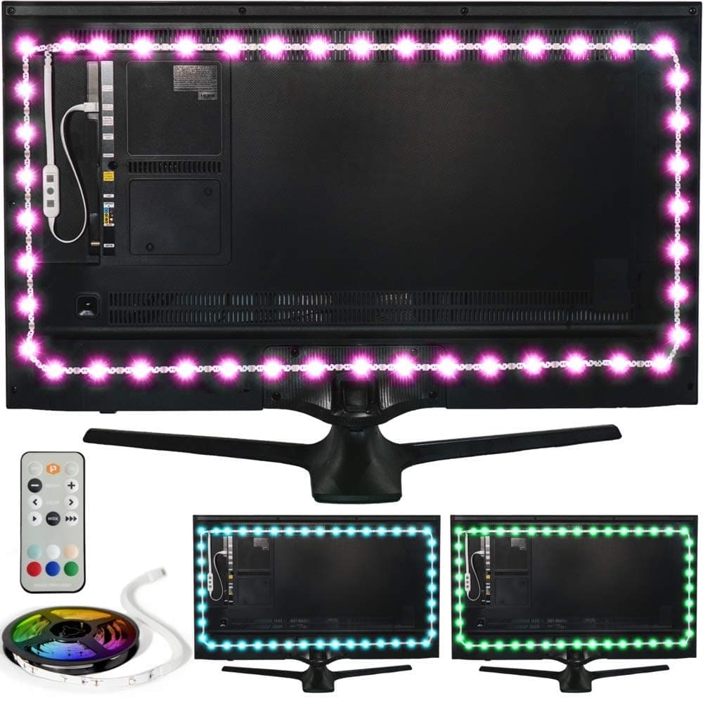 Power Practical LED Lights for TV in Living Room or Bedroom, Luminoodle Backlight, USB Powered Strips w/Remote for 15 Ambient Color Bias Lighting Options & 10 Brightness Modes, Size (30"-40" TV)