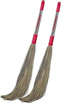 CHAND SURAJ® Pack of 2 Strong Grass Broom Stick for Cleaning Floor (Strong, Multicolor))