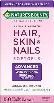 Nature's Bounty Advanced Hair, Skin & Nails, Argan-Infused Vitamin Supplement with Biotin and Hyaluronic Acid, 150 Rapid Release Softgels, 50 Total Servings