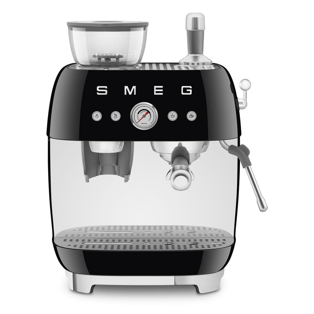 EGF03 Semi-Automatic Espresso Machine with Built-In Grinder, Dual Thermoblock, 50’s Retro Style – Black (120 V)
