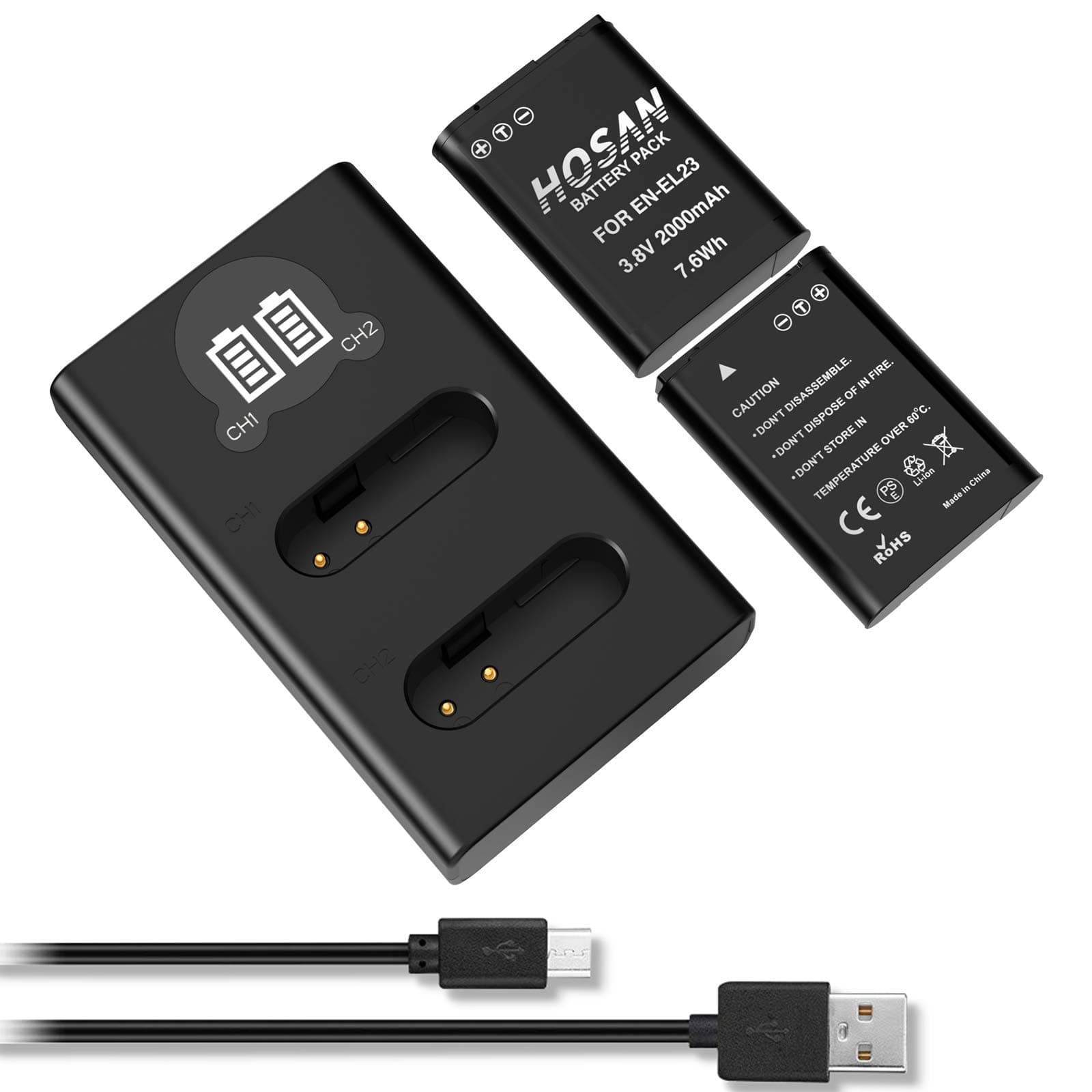 EN-EL23 Camera Battery (2 Pack) Set for Nikon EN-EL23 Nikon Coolpix B700, P600, P610, P610s, P900, P900s, S810c