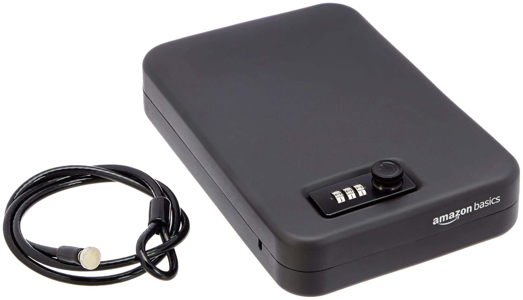 Amazon Basics Portable Security Case Lock Box Safe with Combination Lock for Valuables, Documents, College Dorm Room, XL, Black