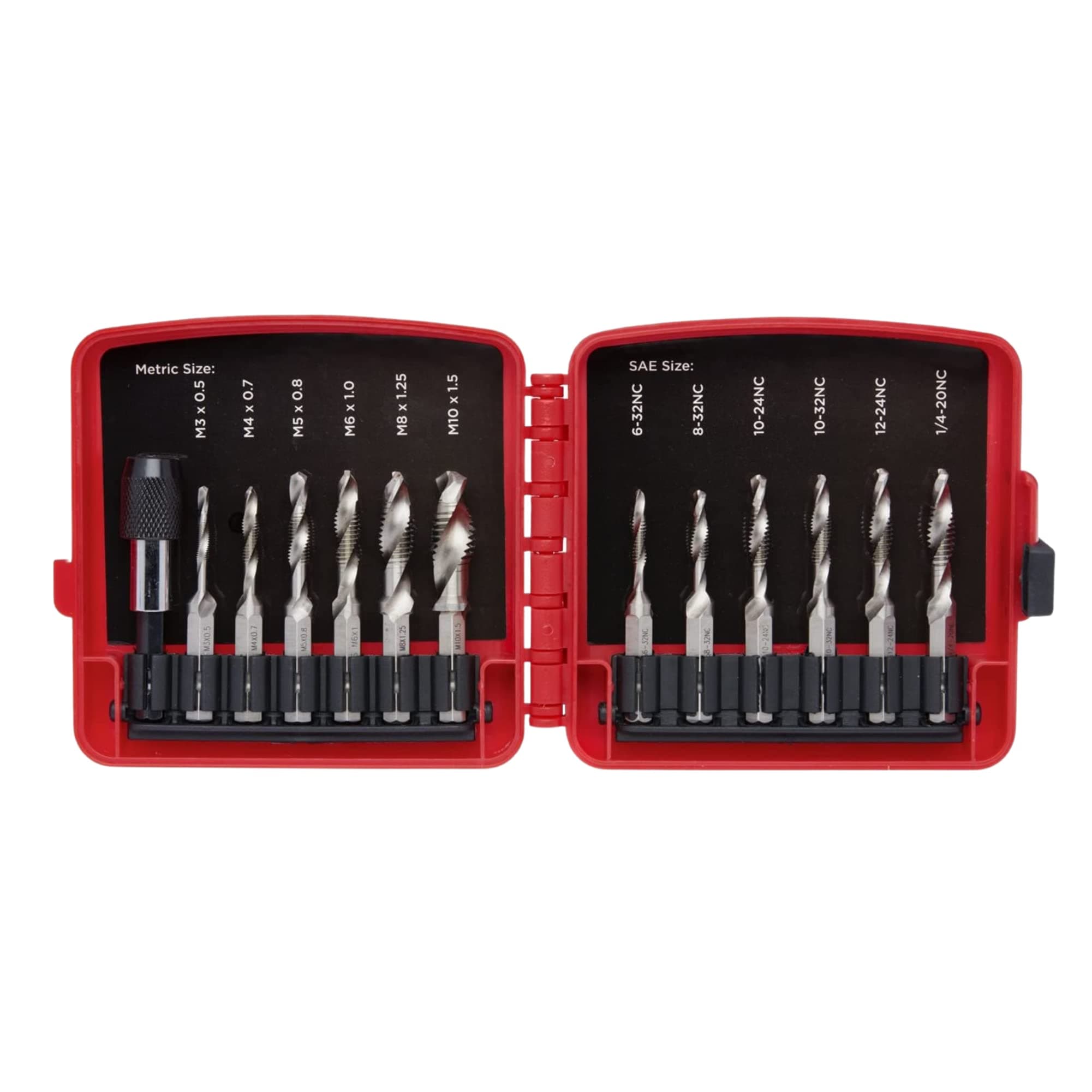 10059A Combination Drill and Tap Bit Set with Quick Change Adapter, 13 Piece, SAE (6-32NC to 1/4-20NC) and Metric Drill Bit Set (M3 to M10), Metric Tap Set