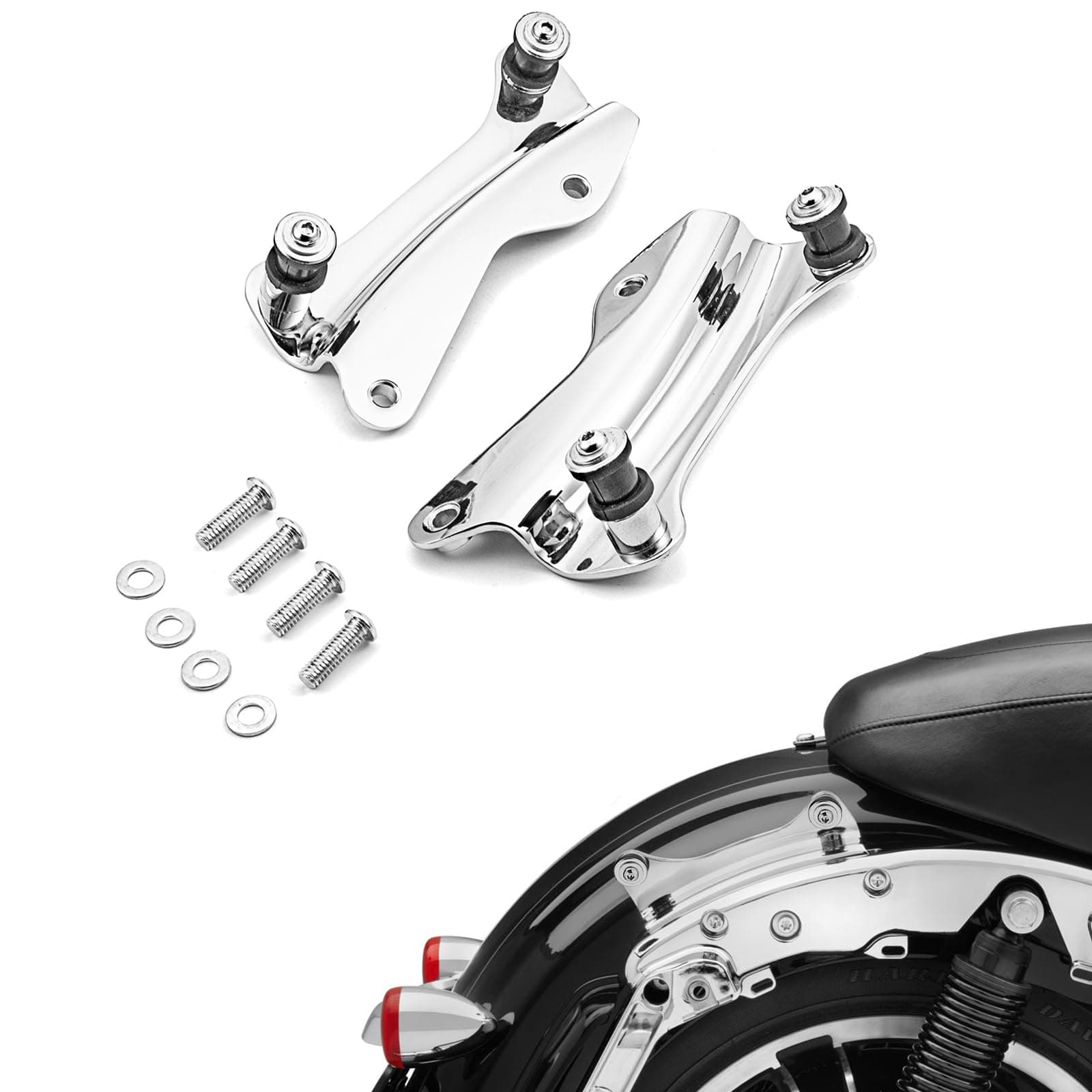 Mofun 4 Point Docking Hardware Kit Chrome Quick Release Luggage Rack Backrest Mounting Kit Replacement 52300353 Compatible with Harley Touring Road King Street Road Electra Glide 2014-2025